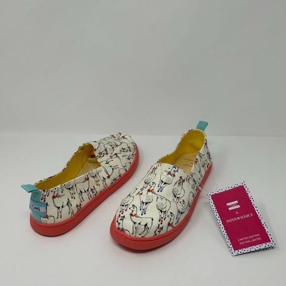 Toms Youth Girls Size 5 Alpargata Ivory Paper Source Floral Llamas Print - Picture 12 of 16